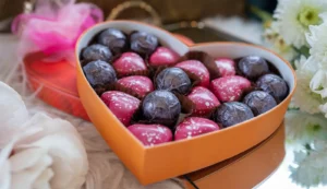 hearts shaped box mothers day chocs and flowers